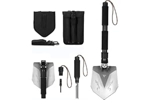 FiveJoy Professional Survival Shovel Multitool - Portable Collapsible Tactical Tool - Entrenching Backpack Equipment for Hiking Camping Car - 20.63 inch(Shovel RS)