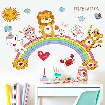 Gouzi Cute Cartoon Kindergarten Layout Tier Kinderzimmer Dekoration Warme Baby Selbstklebende Abnehmbare Wandaufkleber Fur Schlafzimmer Wohnzimmer Hintergrund Wand Badezimmer Studie Barber Shop Amazon De Kuche Haushalt
