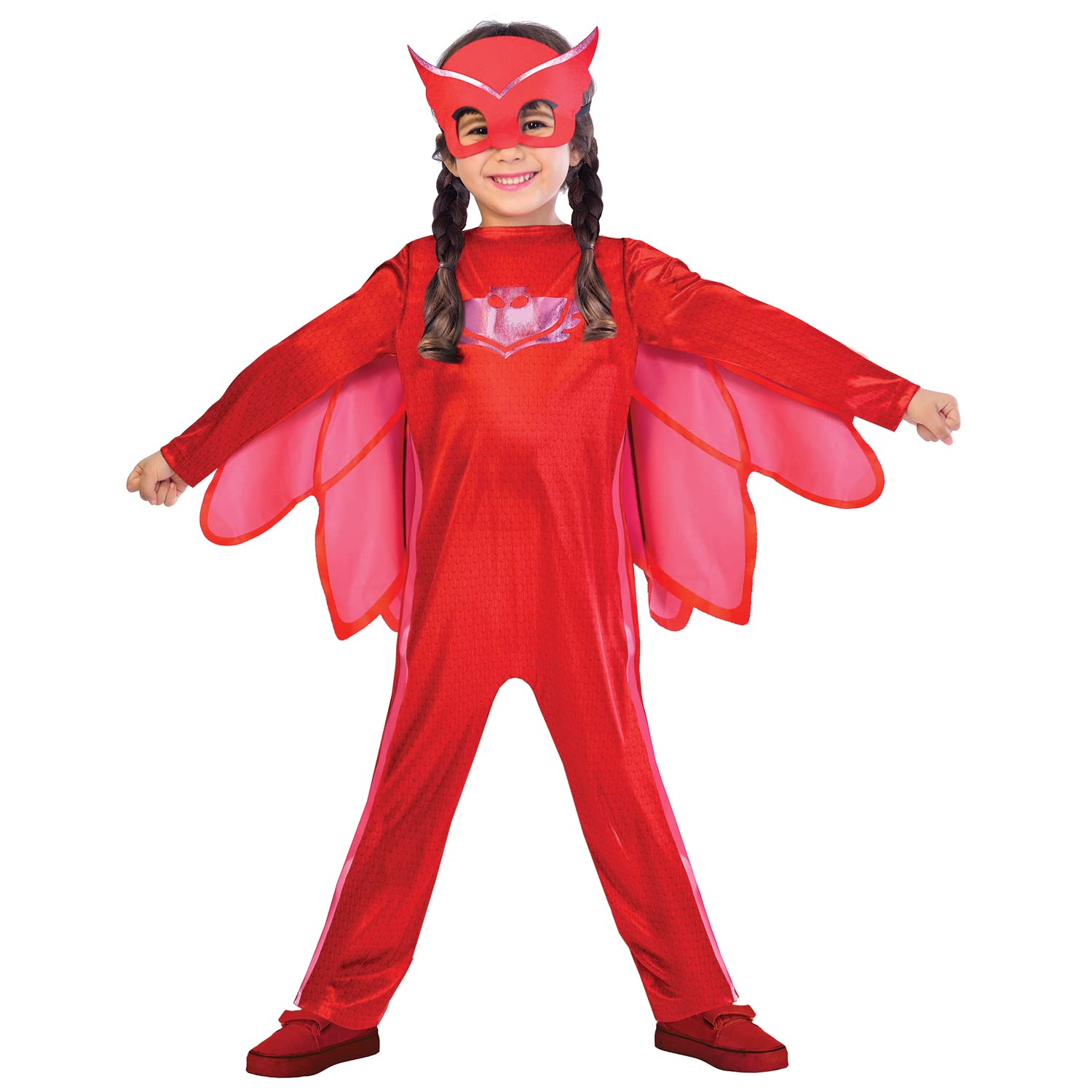(9902947) Boys Girls Official Classic PJ Masks Red Owlette TV Book Film Cartoon Character Carnival Party Fancy Dress Costume Outfit 2-8 Years (3-4 years) - (VKS1183)