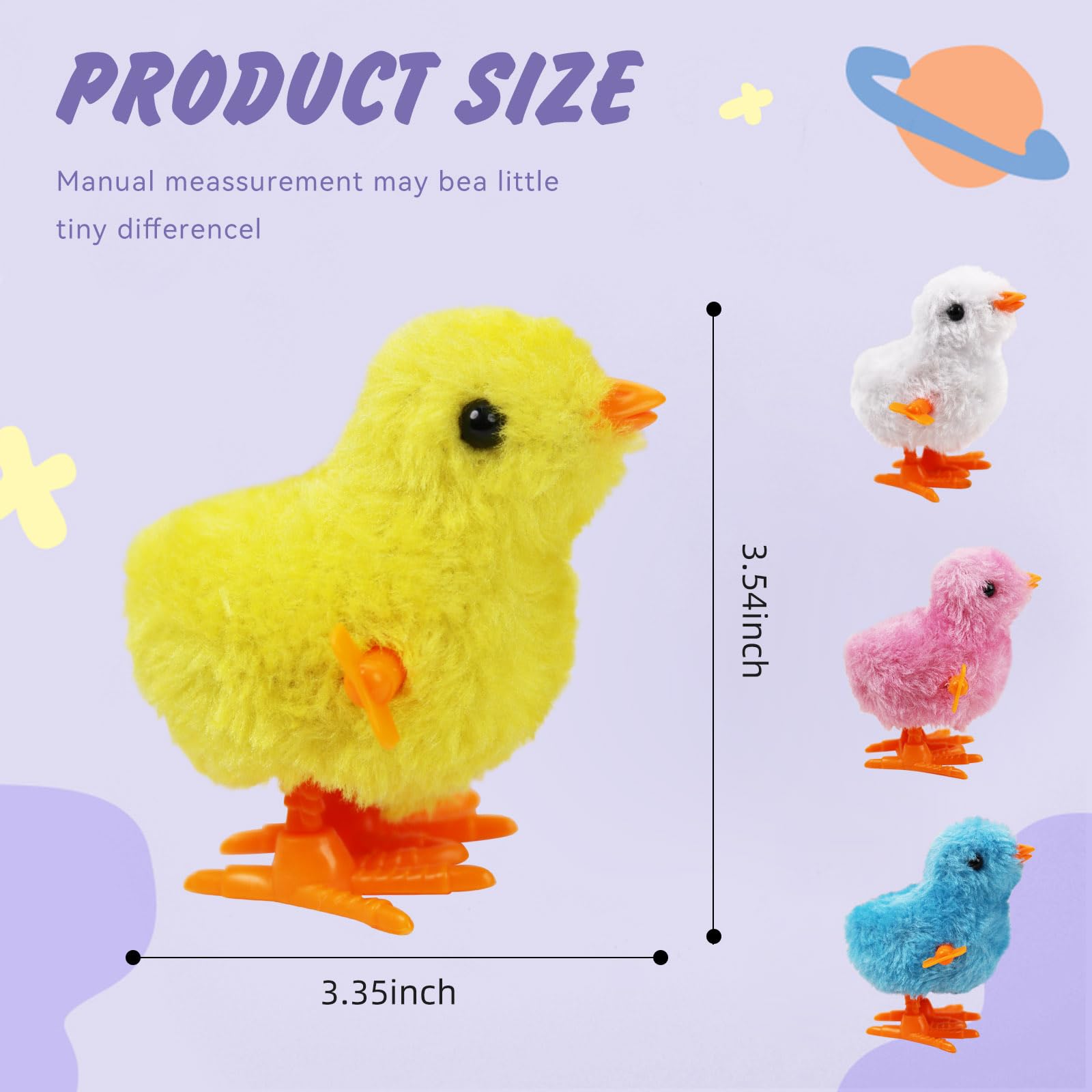 2-PCS Chicken Plush Wind Up Toys for Kids and Toddlers Ages 1-3, Wind Up Easter for Easter Egg Fillers, Goody Bag Stuffer, Birthday Gifts - Soft Kawaii Baby Chick Toys