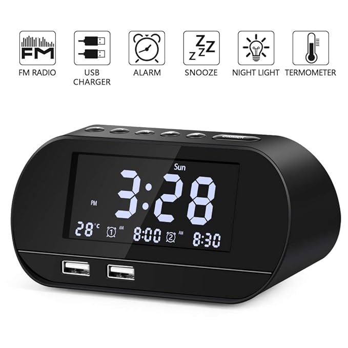 Alarm Clock Radio,Bestimulus Digital Alarm Clock with USB Charger Ports