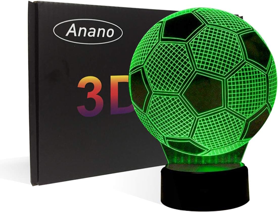3D Illusion Football Lights Lamp,Soccer LED Table Desk Decor 7 Colors