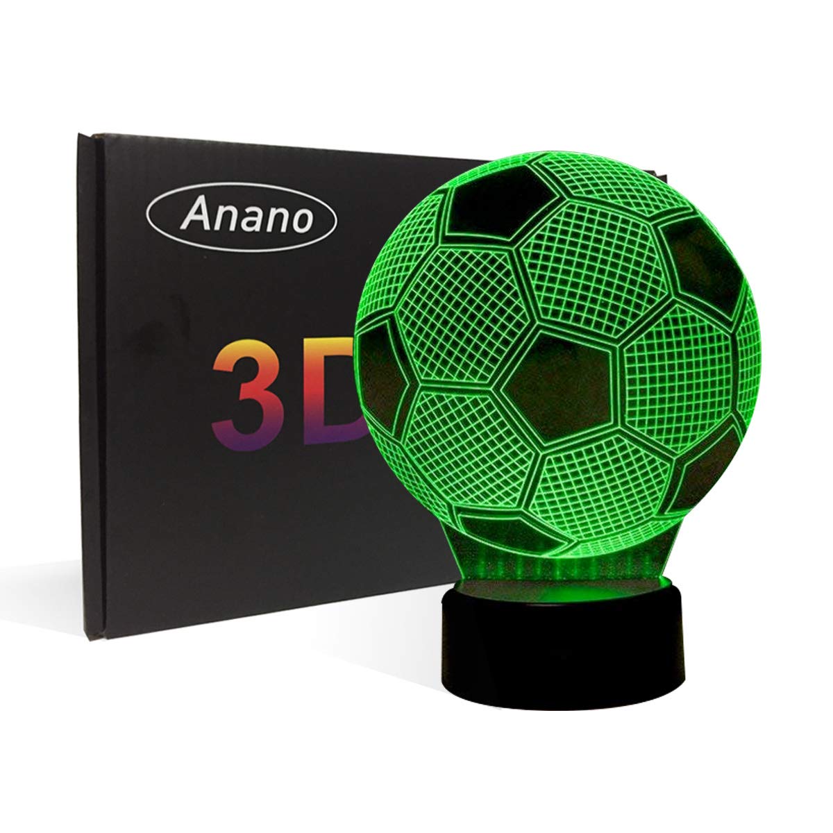 Anano 3D Illusion Football Lights Lamp,Soccer LED Table Desk Decor 7 Colors Touch Control USB Powered Party Decoration Lights,3D Visual Lamp for Home Décor Xmas Birthday Gifts