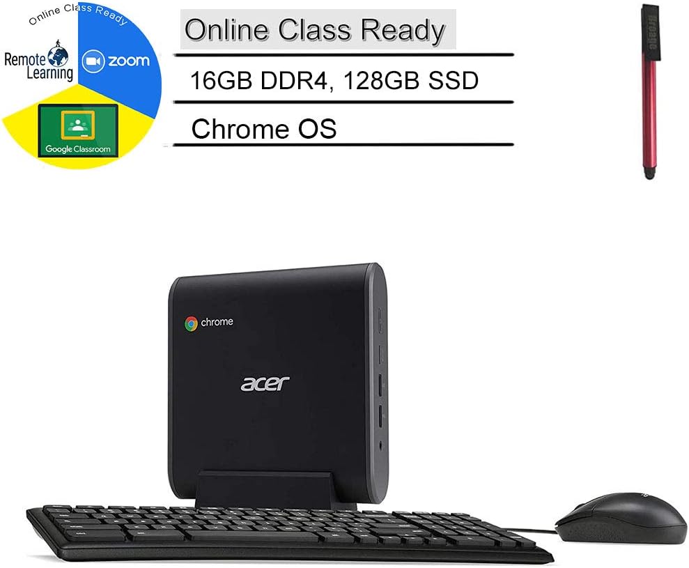 Acer Chromebox CXI3 Mini PC Desktop Computer, Intel Celeron 3867U 1.8GHz, 16GB DDR4, 128GB SSD, Online Class Ready, USB Type-C, Chrome OS, Keyboard and Mouse Included, BROAGE 64GB Flash Drive