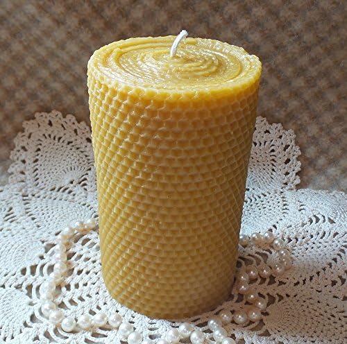 Beeswax Candle Large Honeycomb Pattern Rolled-Look Pillar