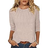 EADINVE Womens 3/4 Length Sleeve Tops Crewneck Pleated T-Shirts Casual Fall Tunic Tops Basic Trendy Clothes