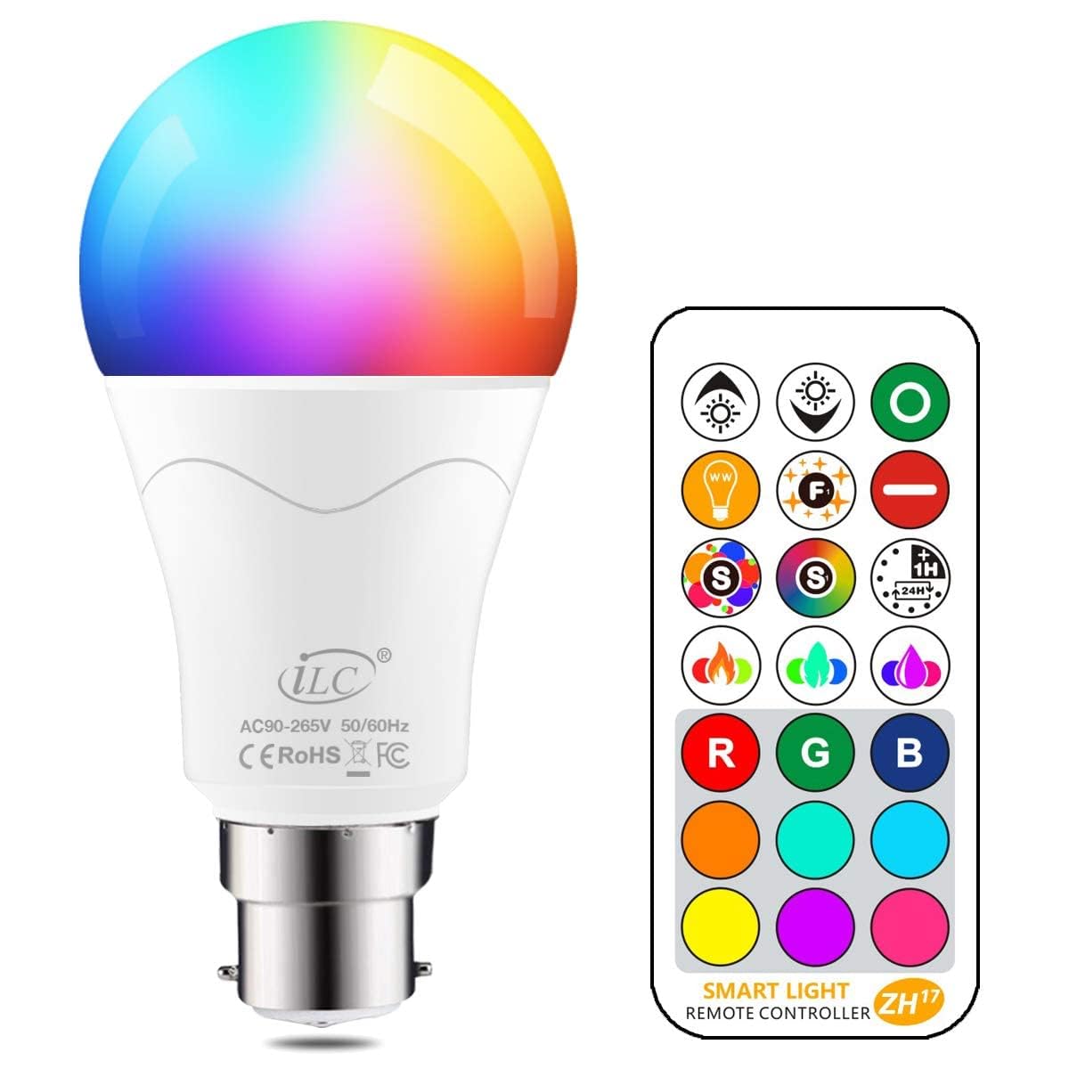 iLC 85W Equivalent Colour Changing Light Bulb 12W Bayonet B22 RGBW LED Color Bulbs, Mood RGB Warm White 2700K Coloured, Remote Controller Included