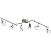 Ascher 6-Light LED Track Lighting Kit, Flexibly Rotatable Light Heads, 6 Way Ceiling Spotlight Matt Nickel Finish, Including 