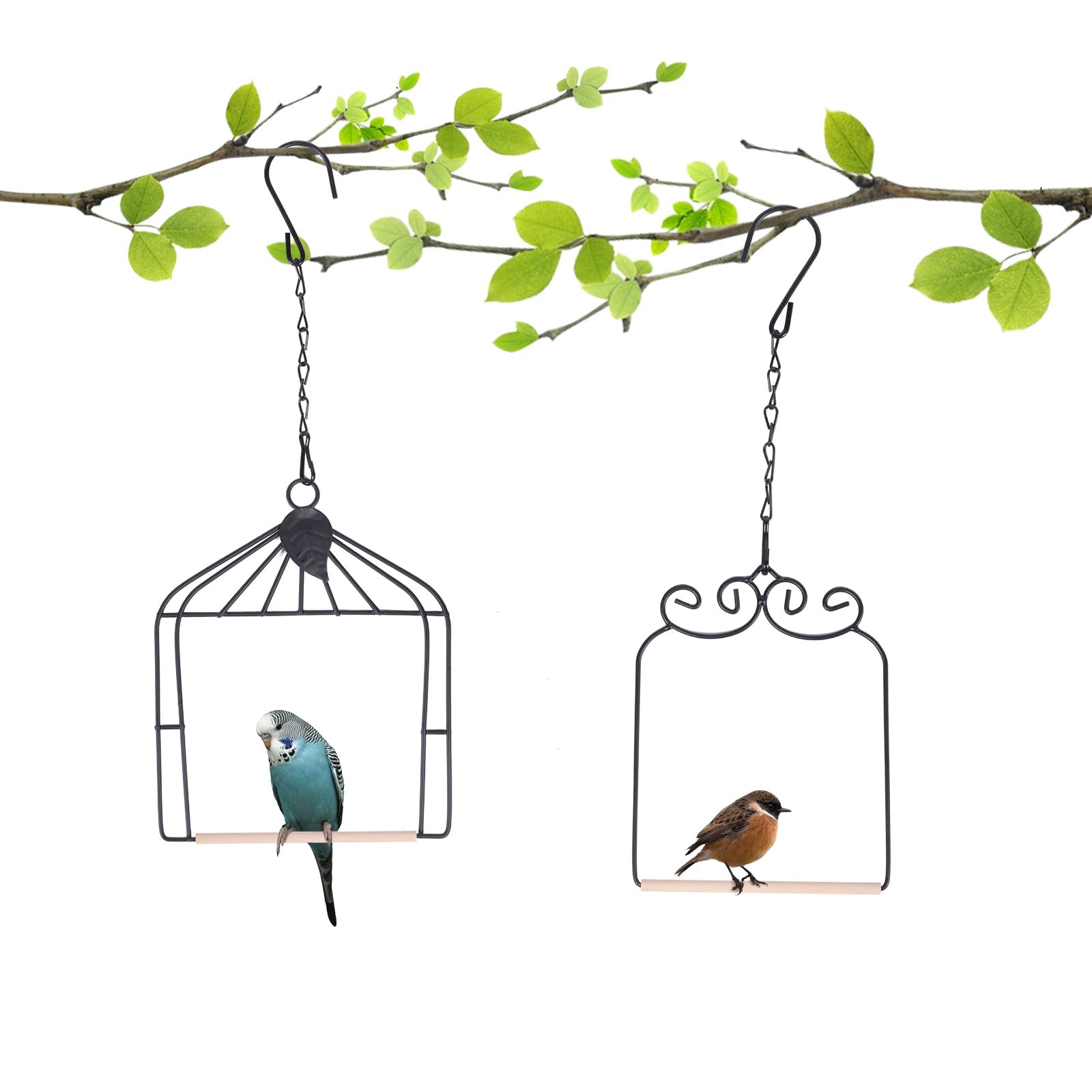 Photo 1 of XYADX 2PK Metal Frame Hummingbird Swings and Perches with Wooden Dowel Black Bird Swing Outdoor Bird Perch Humming Bird Swing