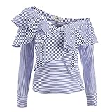 AOMEI Blue Striped Novelty Blouse Shirts For Women