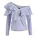 AOMEI Blue Striped Novelty Blouse Shirts For Women