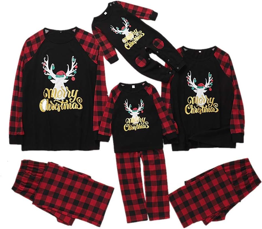 Family Matching Christmas Pajamas Set Long Sleeve Top and Pants PJs Sleepwear