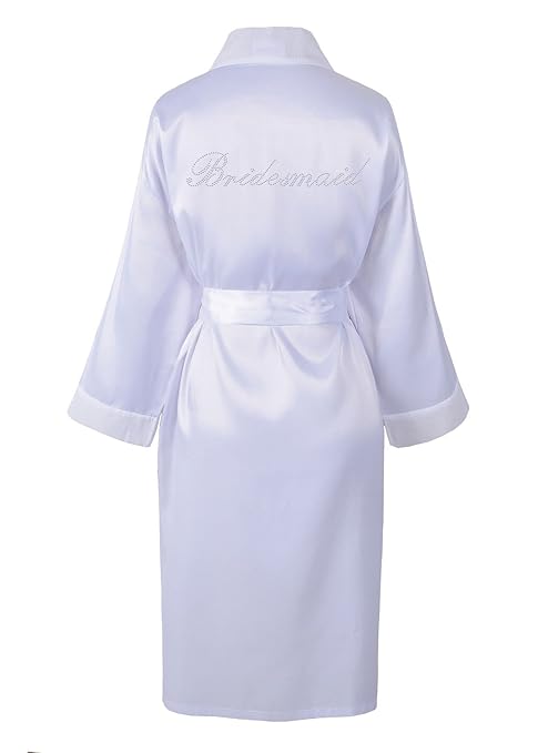 CrystalsRus Weiß Varsany Hochzeitstag Strass Satin Brautjungfer Bademantel individueller Flitterwochen Morgenmantel