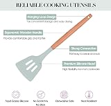 FIOUSY 12-Piece Silicone Kitchen Utensil Set with Wooden Handle Green view 3