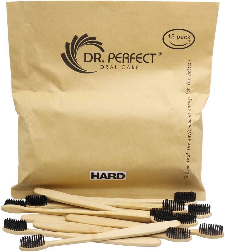Biodegradable Natural Charcoal Bamboo Toothbrushes Extra Hard Bristle Pack of 12 BPA Free Firm Bristles Biodegradable, Compostable, Eco Friendly, Natural, Organic, Vegan