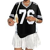 Jersey Shirts for Women Oversized V Neck Tshirt Number Graphic Shirt Casual Y2k Streetwear Tee Tops