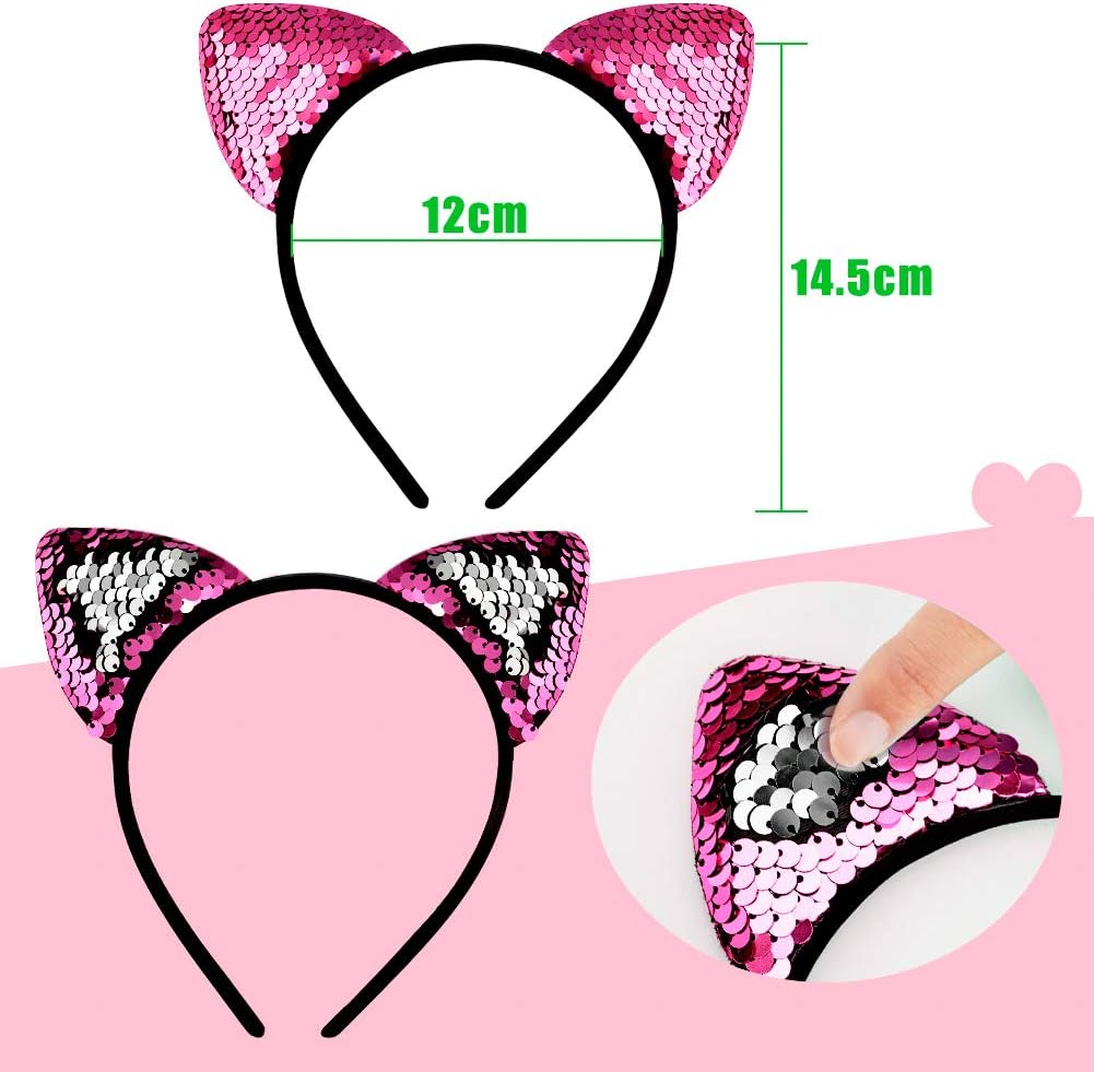 WXJ13 10 Pieces Cat Ears Headbands Reversible Sequins Headbands Have 2 Different Colors Hair Accessories for Girls and Women - Image 5