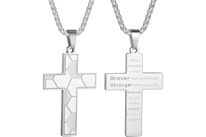 HattiDoris Soccer Cross Necklace for Boys Inspirational Bible Verse Cross Pendant Stainless Steel Chain 22+2 inch Soccer Sports Jewelry Gift for Men Women