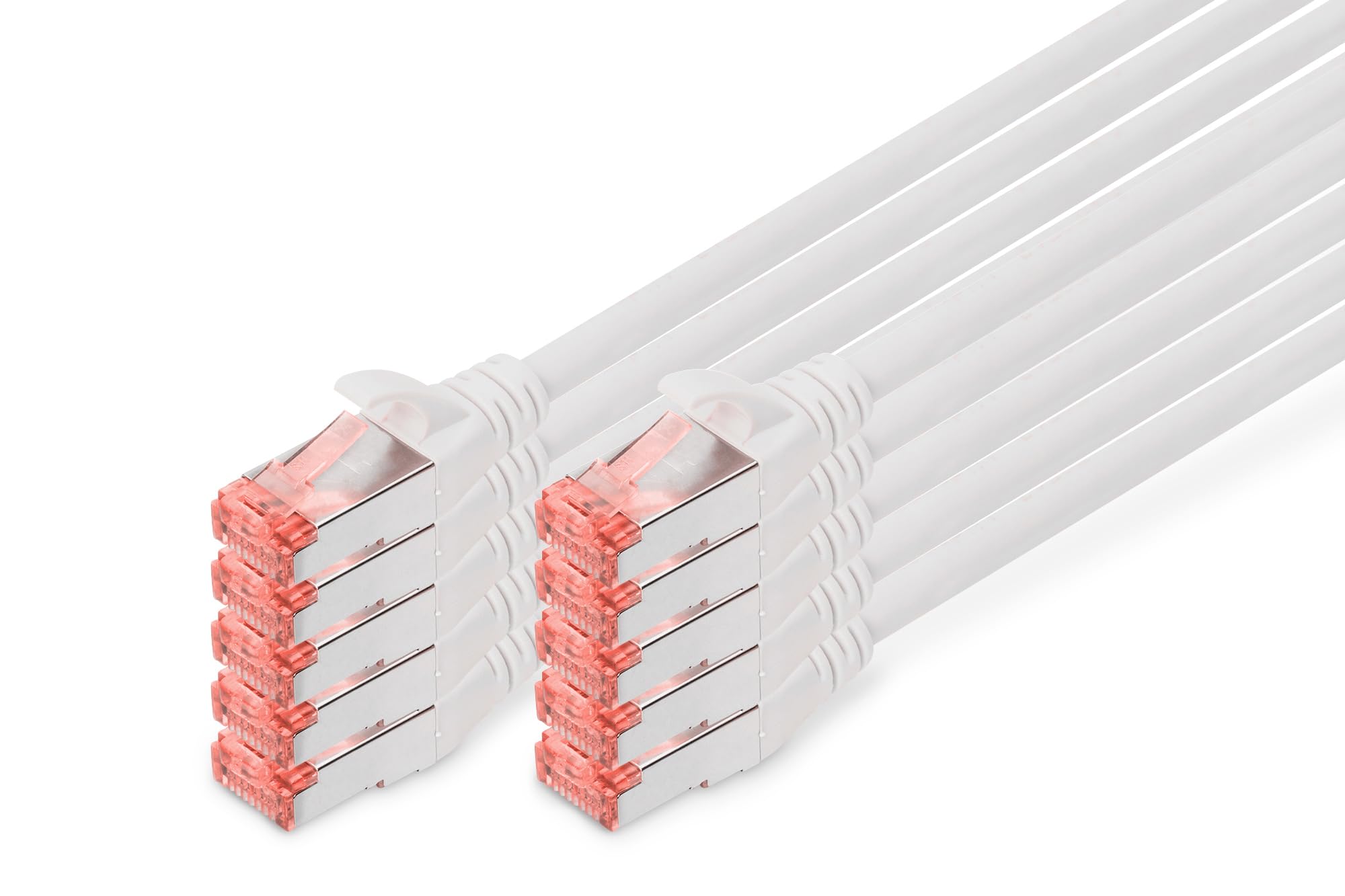 Digitus LAN Cable Cat 6-0.25m - 10 Pack - RJ45 Network Cable - S/FTP Shielded - 1 Gbps - Compatible with Cat6A and Cat7 - White