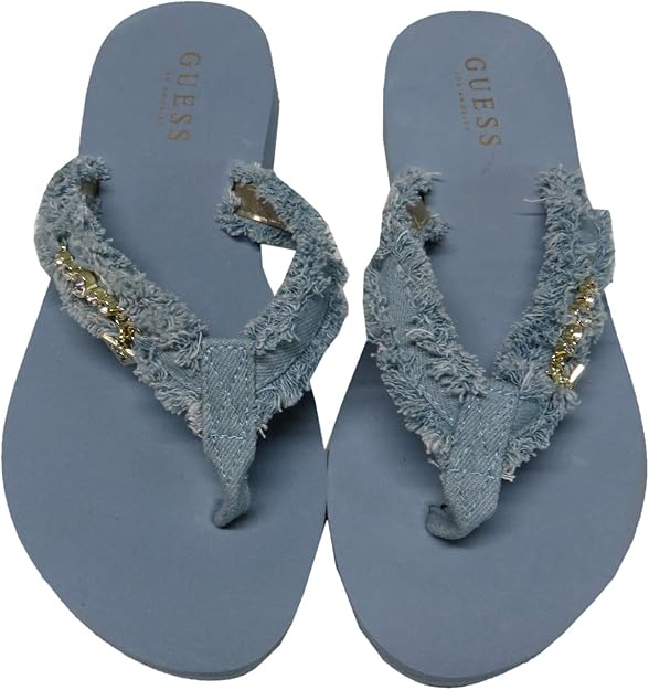 Amazon.com | GUESS Women's My Love Flip Flops Light Blue, 8 | Flip-Flops