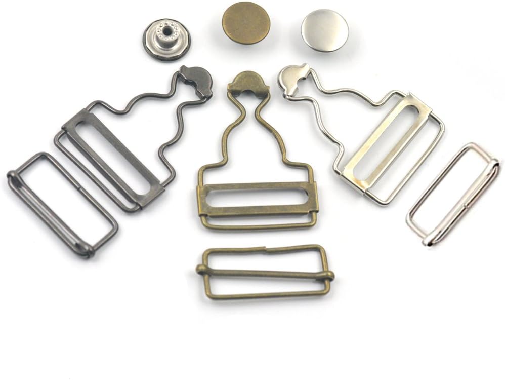 Fujiyuan 5 Sets 38mm 1.5" Dungaree Fasteners Clip Brace Buckle in Suspender Bib Button Tack Strap Ring DIY Bronze