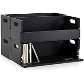CroBlissful 4 Set Wooden CD Storage Box,Holds 144 CDs(36 Each) | Stackable CD Holder Organizer with Magnetic Front Flap and Carrying Handles for DVDs, Cassette Tapes and Movie Cases (Black)