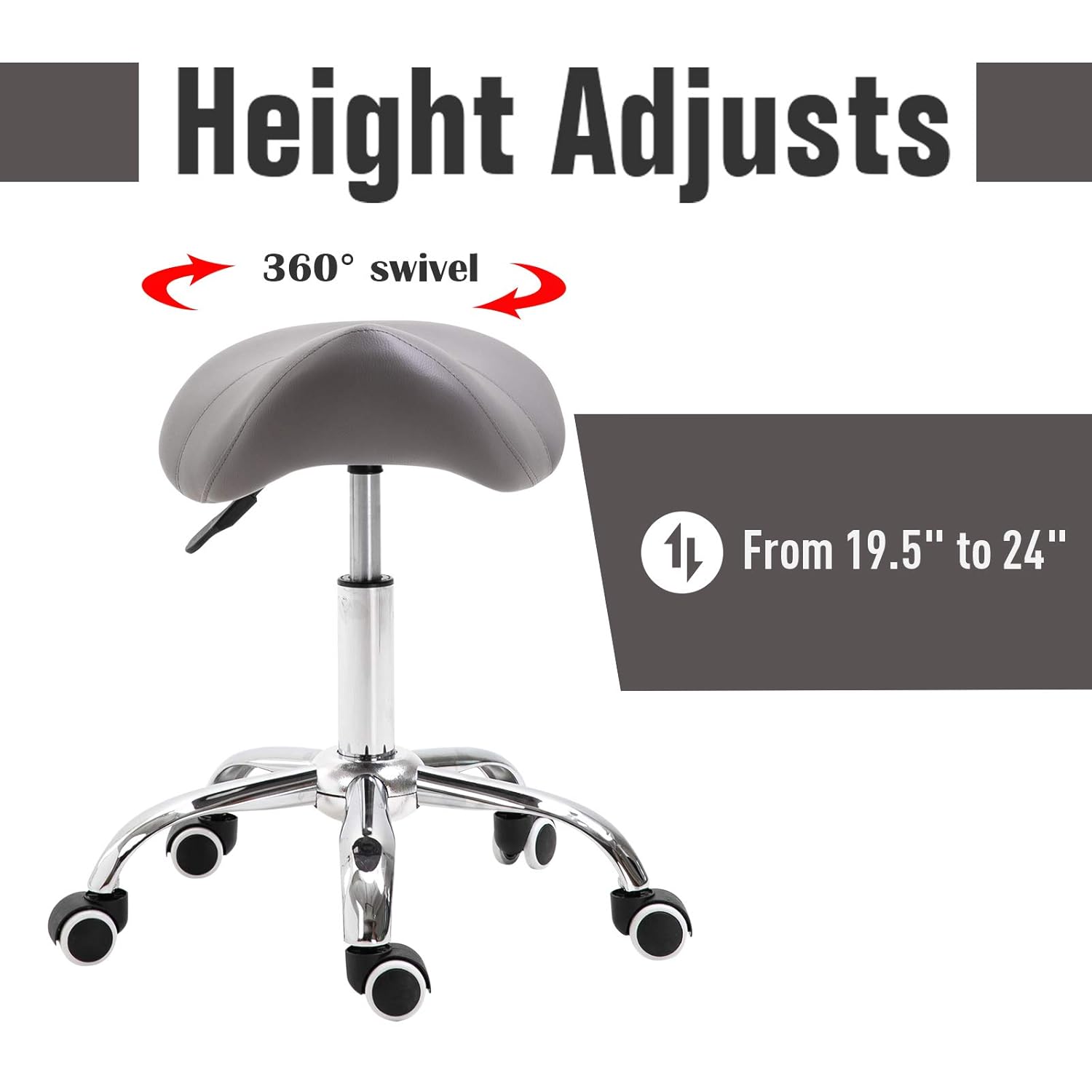 HomCom Hydraulic Adjustable Rolling Massage Salon Spa Stool Saddle Chair - Dark Grey: Beauty