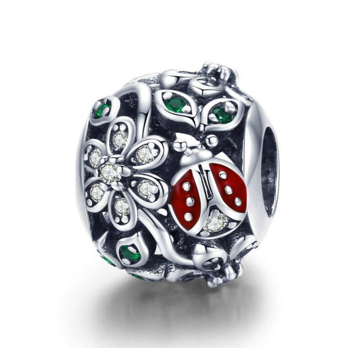 Turtle Charm Bead Original Sterling Silver Charms Sea Tortoise Animal Charms for Pandora Bracelets (Ladybugs and Flowers Charms)
