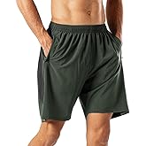 HMIYA Men's Casual Sports Quick Dry Workout Running or Gym Training Short with Zipper Pockets(Army Green,M Tall)