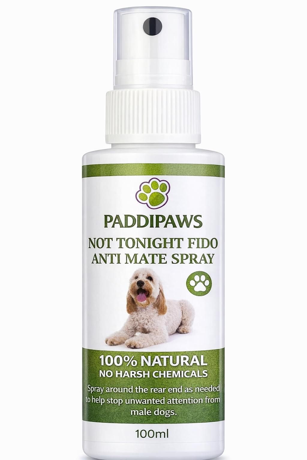 Paddipaws Not Tonight Fido Bitch Spray – 100% Natural Anti-Mate Dog Spray to Help Discourage Unwanted Male Attention – Gentle, Hormone Free, Made in the UK