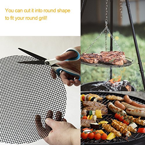 BBQ Grill Mesh Mat - Non-Stick Cooking Mats for Grilled Vegetables/Fish/Fajitas/Shrimp, Grilling Sheet Liner, Reusable Grill Accessories - Use on Gas, Charcoal, Electric Barbecue (15.7" x 13", 3 Pack) - Thumbnail 4
