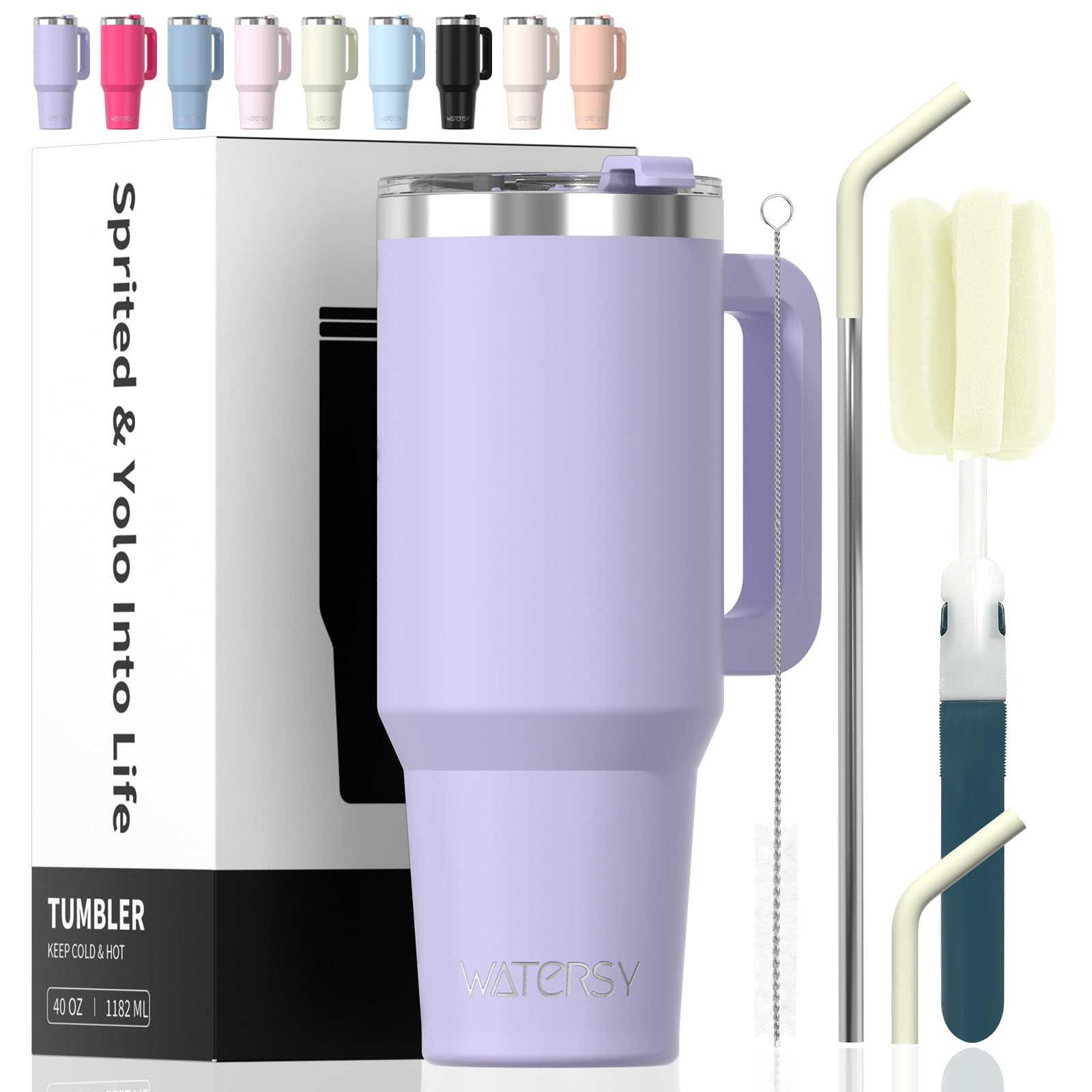 Photo 1 of 40 oz Tumbler with Handle,Tumbler with Lid and Straw,Double Wall Insulated Cup Stainless Steel Travel Mug(Cold for 34 Hours),Water Bottle for Iced Tea,Coffee,Cold Beverages(Purple)