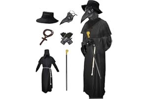 Nicexx Plague Doctor Mask Costumes Set 6 in 1 Halloween Beak Mask Plague Dr Outfit for Adults