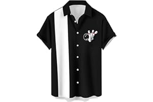 KLUYUEXIN Bowling Shirt for Men Retro Funny Short Sleeve Button Down Shirt Summer Hawaiian Party Camp Shirt