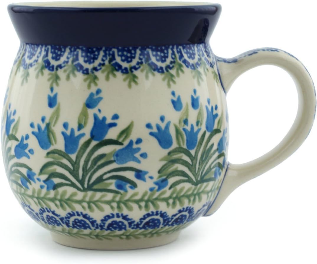 Polish Pottery Bubble Mug 16 oz Feathery Bluebells