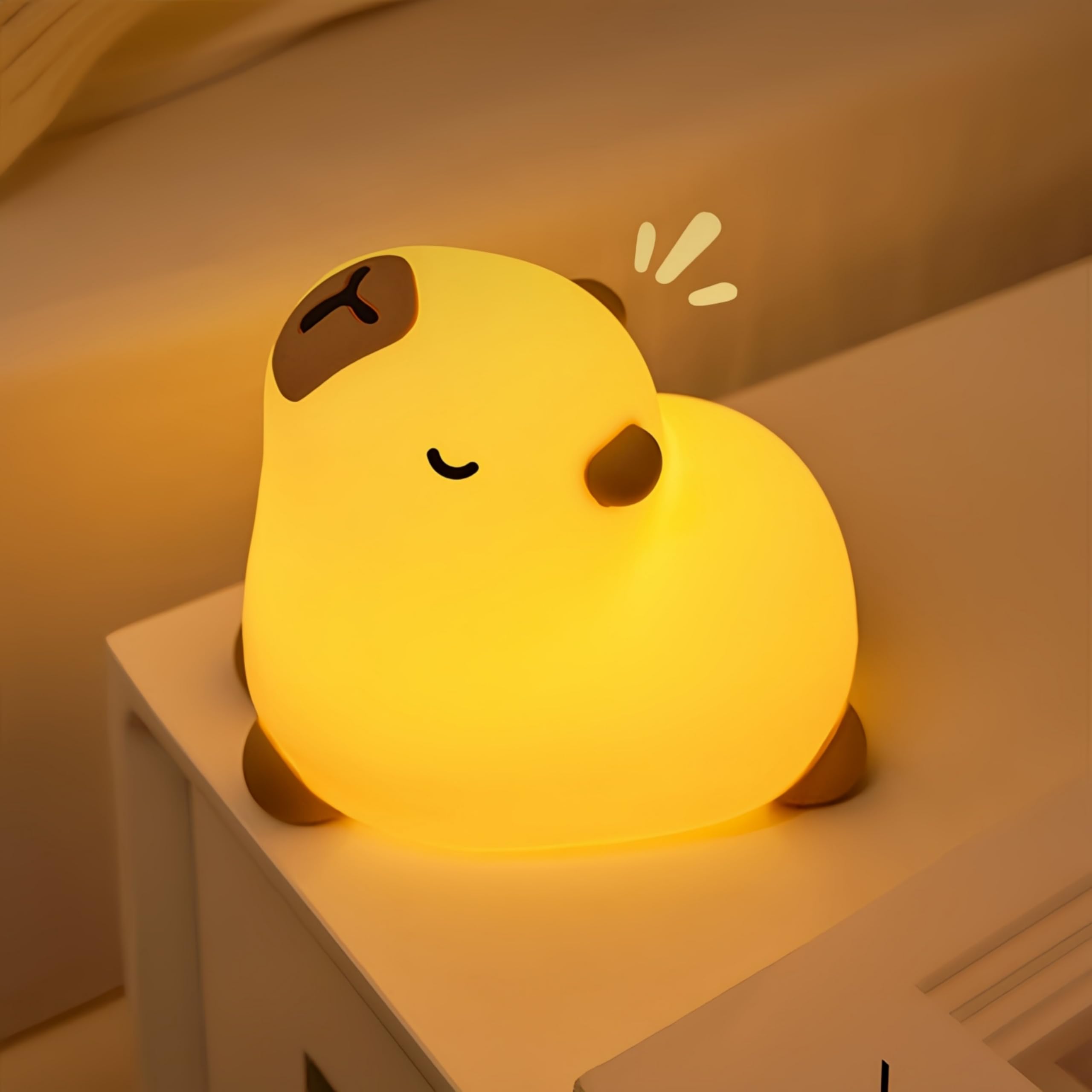 Microwear Cute Capybara Night Light,3 Levels Dimmable,Rechargeable Silicone Touch Lamp for Kids,Adults,Nursery,Bedroom,Desk Decor(Portable,Timer