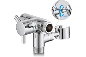 PDPBath Solid Brass 3 Way Shower Arm Diverter Valve with Handheld Holder for Dual Shower Heads with G1/2 Universal Connection - Chrome