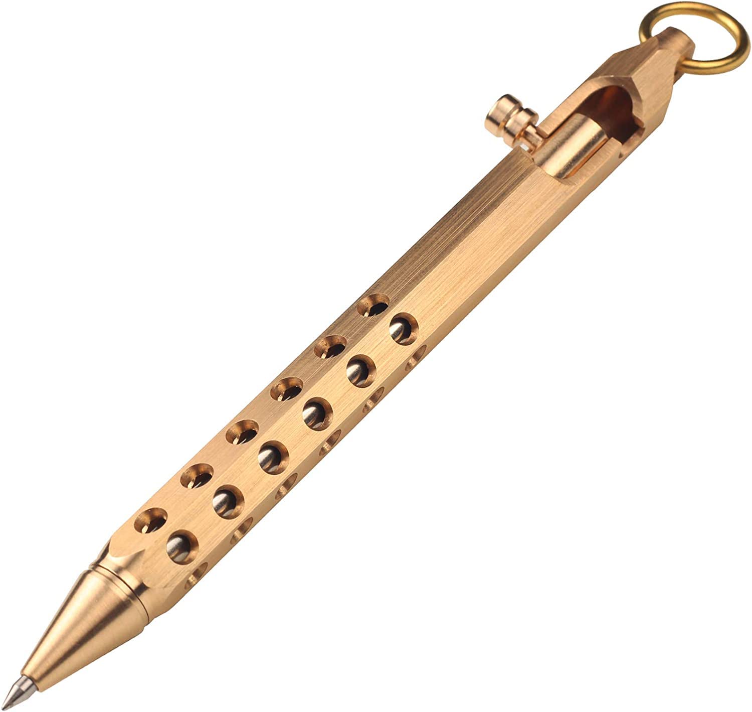 SMOOTHERPRO Solid Brass Bolt Action Pen | Metal Ballpoint Pen with Extra Refill | Hexagonal Lightweight | Design for Professional-Grade Writing & Daily Carry (SE301)| Brass | Natural
