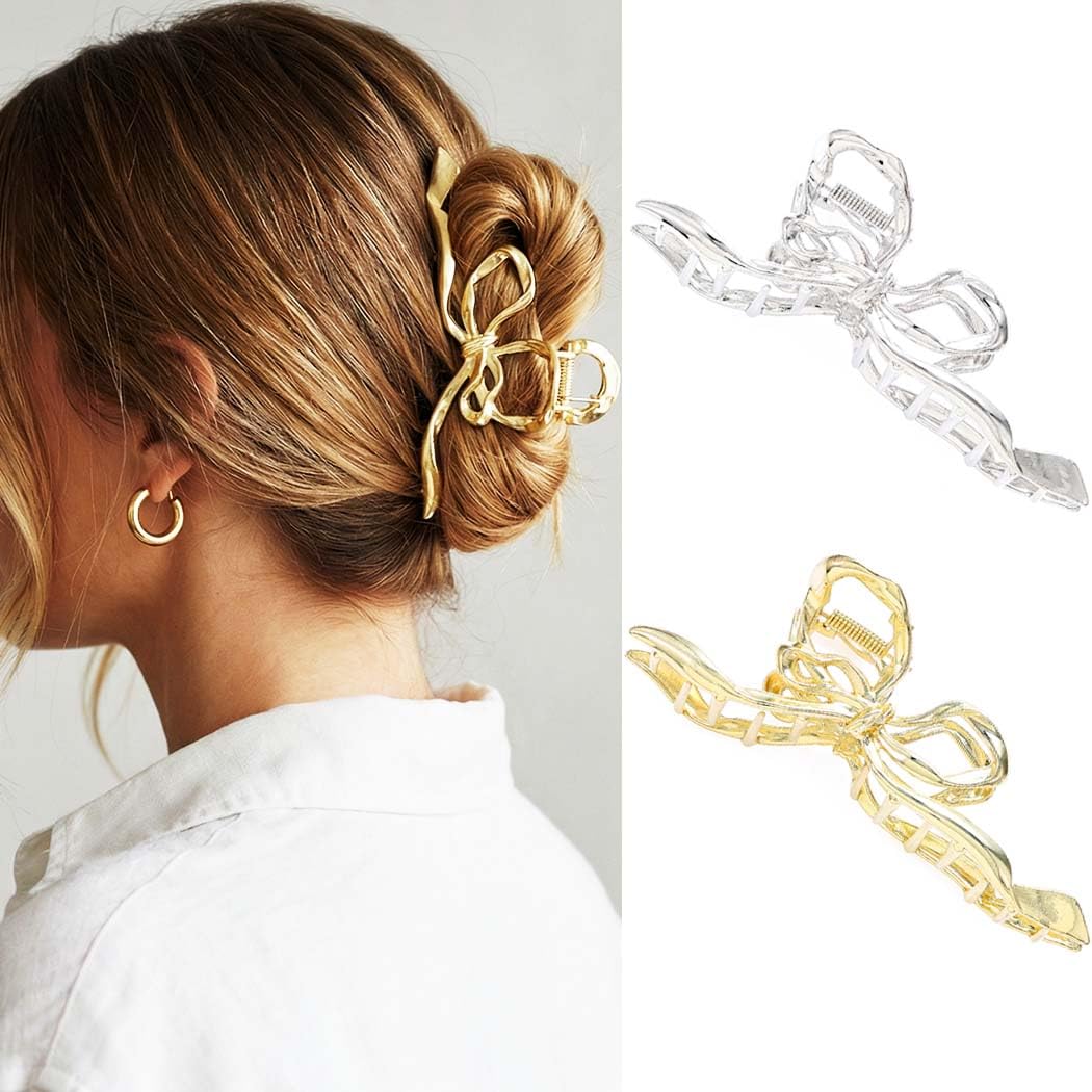 Reaky Bow Claw Clips Gold Metal Hair Clip Large Hair Claws Hair Accessories for Women