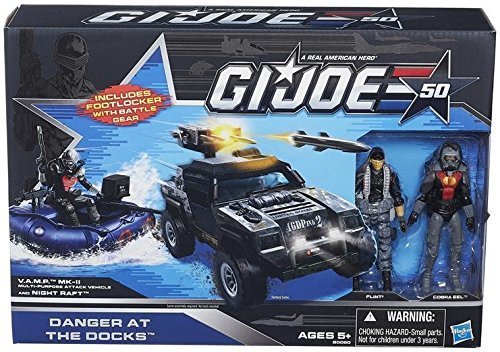 Hasbro GI Joe Danger at the Docks Set with Flint, Cobra Eel, Cobra Night Raft and the Vamp Mark II