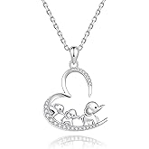 ACJNA 925 Sterling Silver Mothers Day Gifts Elephant Necklace 3 Elephants Family for Mom Daughter Jewelry