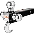 TOWEVER 84180 Towever Trailer Hitch Tri Ball Mount with Hook, 3 Ball Hitch Fit for Towing Hitch 2 inch Receiver (Hollow Shank Tow Hitch, Black&Chrome) Towever