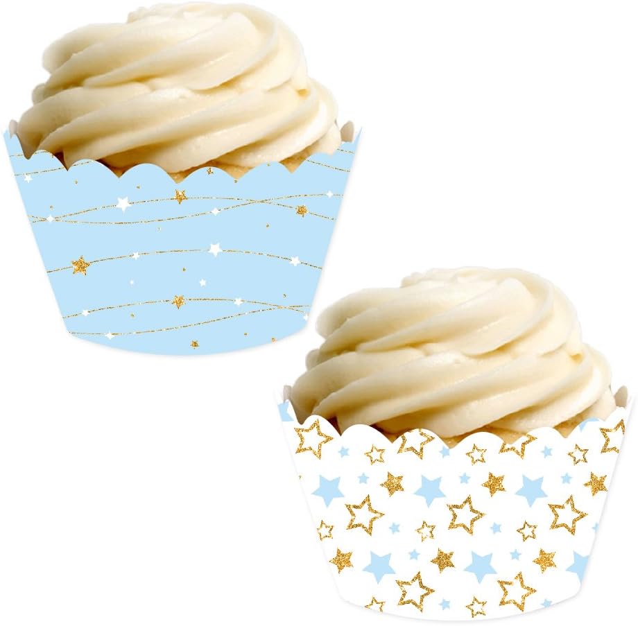 Andaz Press Party Cupcake Wrapper Decorations, Baby Blue Twinkle Twinkle Little Star, 24-Pack, Theme Colored Bulk Cake Supplies, Boy Baby Shower 1st Birthday