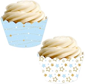 Andaz Press Party Cupcake Wrapper Decorations, Baby Blue Twinkle Twinkle Little Star, 24-Pack, Theme Colored Bulk Cake Supplies, Boy Baby Shower 1st Birthday