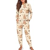 WHUVUMFY Women's Pajamas Set Soft 2 Piece Loungewear Long Sleeve Pj Set Matching Sleepwear with Pockets for Women Plus Size