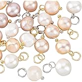 PH PandaHall Natural Pearl Pendant Charms Pearl Bead Pendant with Loop Jewelry Connector for DIY Jewelry Making