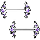 Pierced Owl - 14G G23 Implant Grade Titanium Threadless Push-in Triple CZ Crystal and Ball Clusters Nipple Barbells, Sold as a Pair