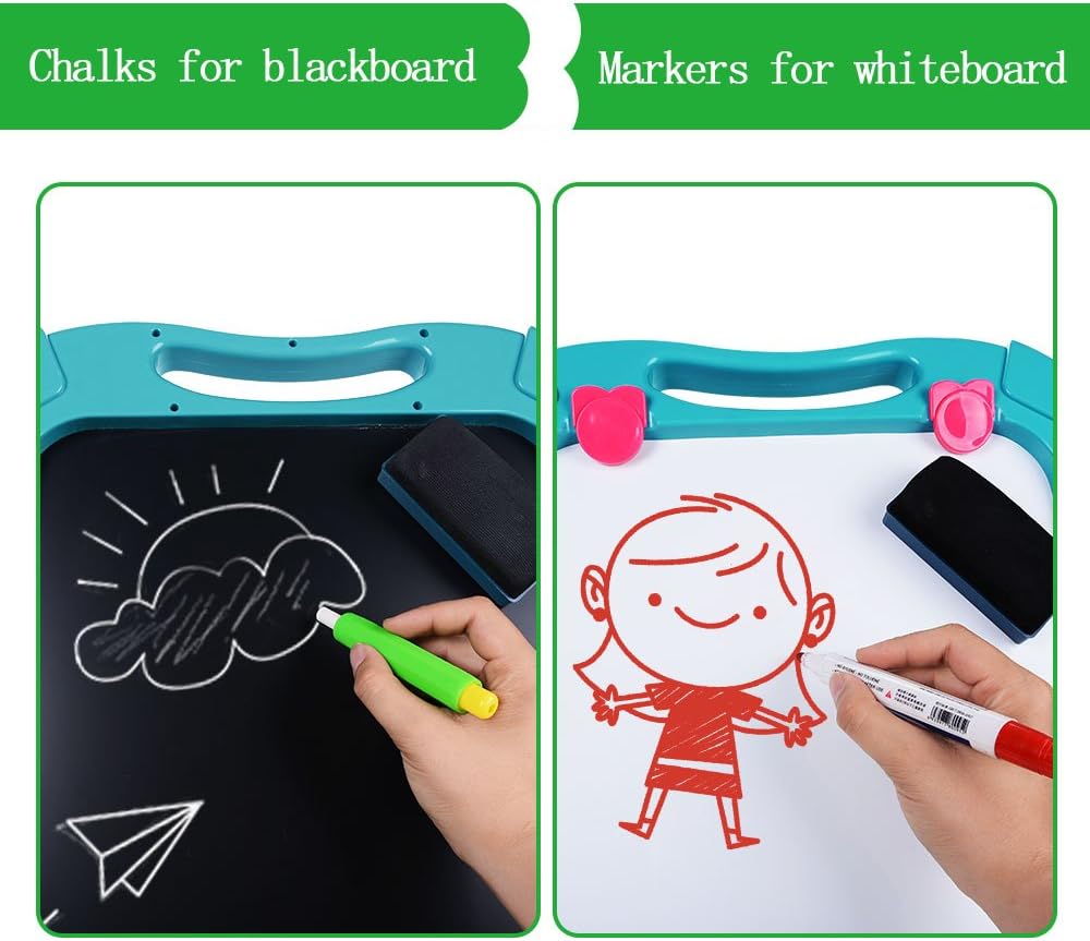 NextX Kids Easel for Two, Adjustable Double Sided Art Easel Chalkboard and Magnetic Dry Erase Board with Kids Art Supplies Accessories: Toys & Games