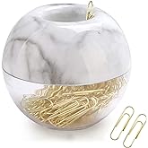 Magnetic Paper Clip Holder, Marble White holder with Gold PaperClips 100pcs 28mm(1.1") Cute Office Supplies for Desk Organizer