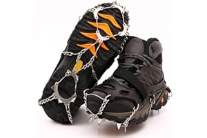 GILOZNY Ice Cleats,Spikes CramponsTraction Snow Grips for Boots Shoes Women Men Kids, Anti Slip Stainless Steel Footwear Spikes for Hiking Fishing Walking Climbing Ice Mountaineering